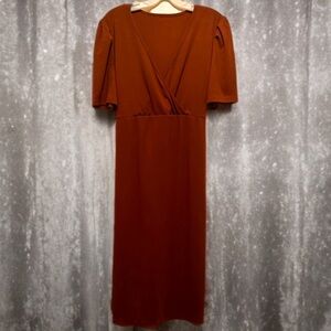 NWOT Women’s Plus A Line V Neck Short Sleeved Stretch Knit Dress Size XXL Brown